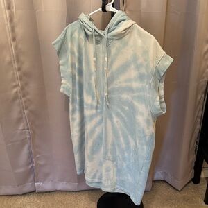 Blue Tie-Dye Hooded Midi Dress